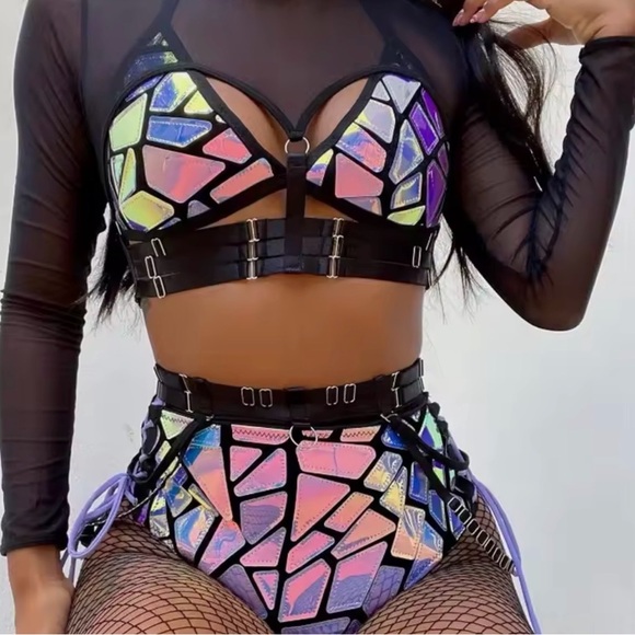 Dolls Kill Iridescent Mosaic Swim Set - Picture 2 of 2